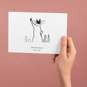 Fine Art Cat Postcard, New York City Postcard, Travel Postcards, Cat Postcard, Illustrationd Postcard, Cat Themed Gifts, Cat Lover Gift