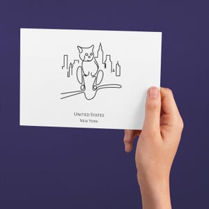 Fine Art Cat Postcard, New York City Postcard, Travel Postcards, Cat Postcard, Illustrationd Postcard, Cat Themed Gifts, Cat Lover Gift