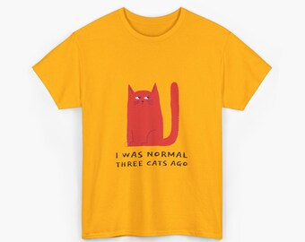 Cat Lover Unisex Cotton Tee, Funny I Was Normal Three Cats Ago T-Shirt, Cartoon Cat Print, Cat Lovers Gifts, Cute Cat Shirt, Animal Lover