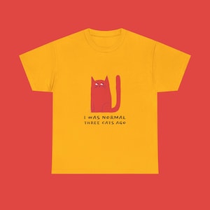 Cat Lover Unisex Cotton Tee, Funny I Was Normal Three Cats Ago T-Shirt, Cartoon Cat Print, Cat Lovers Gifts, Cute Cat Shirt, Animal Lover