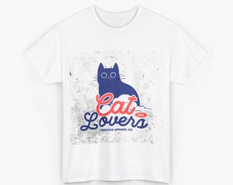 Cat Lovers T-Shirt, Cartoon Cat with 1981, Unisex Heavy Cotton Tee, Cat Graphic Tee, Cat Mom Shirt, Animal Lover Tee, Cat Lady Gift, Cute