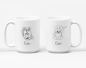 Personalised Ceramic Coffee Cups, 11oz, 15oz, Cat Coffee Cup, Cat Coffee Mug, Cat Lover Gift Mug, Gifts For Cat Lovers, Cat Themed Mug