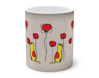 Color-Changing Mug, 11oz, Ceramic Coffee Cup, Cat Coffee Mug, Cat Lover Gift Mug, Gifts For Cat Lovers, Cat Gifts For Her, Cat Themed Mug