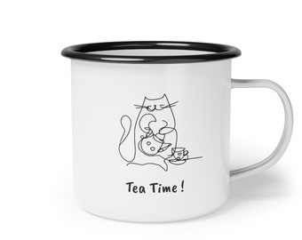 Katze Emaille Camp Tasse, Emaille Camping Becher, Lagerfeuer Becher, Emaille Zinn Becher, Zinn Tasse, Emaille Teebecher, Emaille Teetasse, Katzen Themen Geschenke