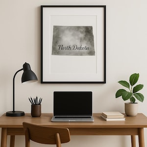 North Dakota Wall Art - Unframed Print, Watercolor, Black and White, Office Decor, Living Room Art