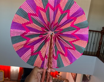 African Print Folding Fan, Hand Fan, Ankara print fan, Decorative wall fan, Africa Home decoration, Ghana cloth fan, wedding party hand fan.
