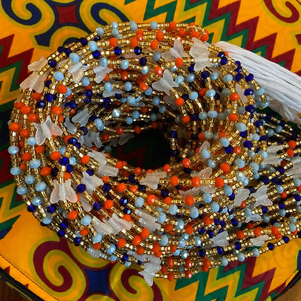 Crystal Waist beads, Glow in the dark waistbeads, Ghana waist bead with butterflies, Tie on Waist beads for weight loss, plus size beads