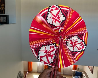 Fan Africa Ankara Fan, Hand fan For Weddings and Events, African Fabric Church fans, Handmade with Cotton wax print and Leather straps.