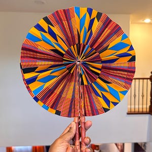 Kente Fabric Hand Fan, African Wax Print Fan, Handmade Handheld fan portable to fit in your purse. Folding Handfan Ankara print 100% cotton.