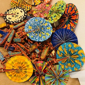 African Fabric Hand Fan With Leather Handle, Decorative Fan made with Ankara Fabrics, Colorful Hand Fans, Folding fan from Africa