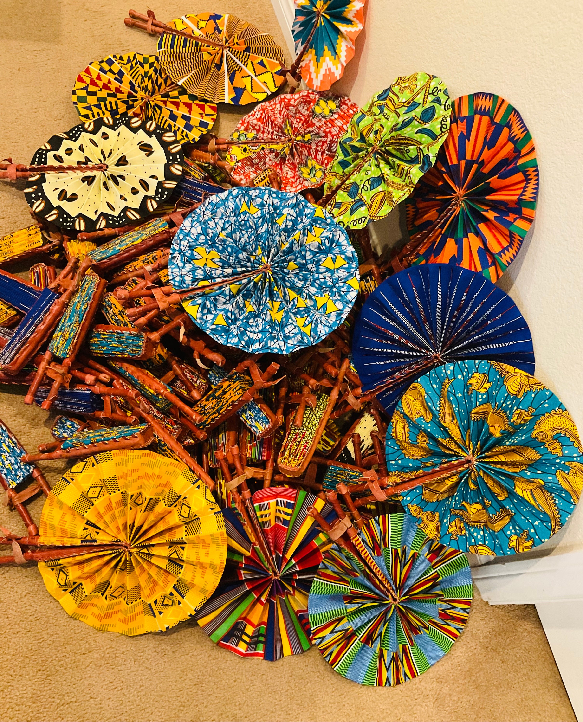 African Fabric Hand Fan With Leather Handle, Decorative Fan made with Ankara Fabrics, Colorful Hand Fans, Folding fan from Africa