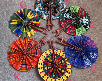 Hand fan, Africa fan , Ankara print, African print fans with leather handles, Ghana Kente fan, handmade fan, Beach fold fan