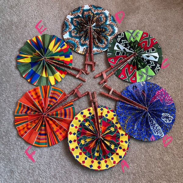 Hand fan, Africa fan , Ankara print, African print fans with leather handles, Ghana Kente fan, handmade fan, Beach fold fan