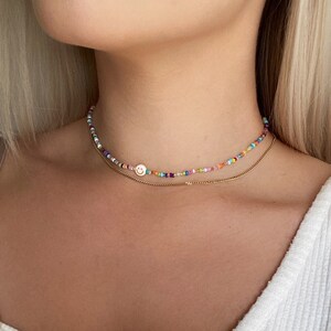 Colorful pearl necklace model "Alena" | chain colorful | Colorful Glass Bead Necklace | rainbow chain | Colorful pearl choker | Smiley chain | Boho style