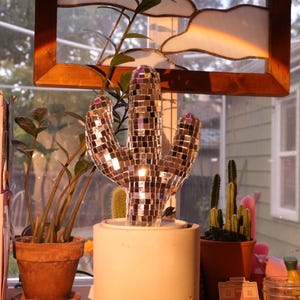 Disco Cactus Decor, Funky Handmade Western Cacti in Concrete Pot