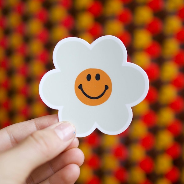 Retro Sticker 70s Daisy Smiley Face