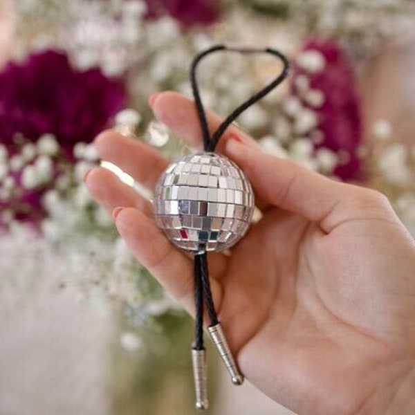 Mini Discoball Bolo Tie / Disco Cowgirl / Western Bolo Tie / Disco Keychain