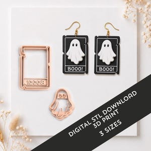 Ghost Card Polymer Clay Cutter STL | Halloween Ghost Earrings | BOOO Ghost Clay Cutter | 3D Print Files | FIMO Cutter | 35mm–45mm
