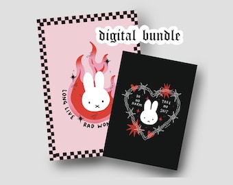 PAQUETE DE IMPRESIÓN DIGITAL de Miffy Alternativa x2 A4 / decoración del hogar emo / arte de pared alternativo / arte metalcore / arte emo / impresión de malos presagios /
