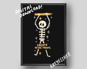 Crea o muere intentándolo IMPRESIÓN DIGITAL / decoración del hogar de artista / arte de pared alternativo / arte metalcore / arte emo / decoración del hogar alternativo / regalo alternativo