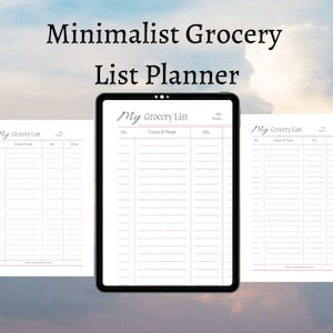 Minimalist Grocery  List Planner | Grocery List Printable, Shopping List, Printable Grocery List, Printable Shopping List, Grocery Checklist