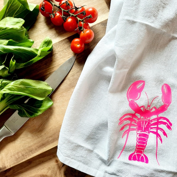 Geschirrtuch Lobster / Hummer Neonpink, Geschenk, Küche