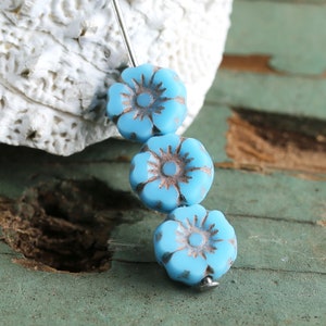 Czech Glass 7mm Hibiscus Coin - Blue Turquoise