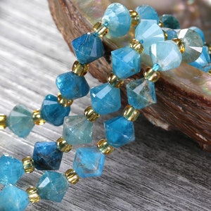 Pacific Blue Apatite (A) Faceted Bicone 6mm Beads