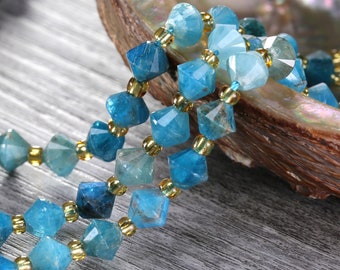 Pacific Blue Apatite (A) Faceted Bicone 6mm Beads