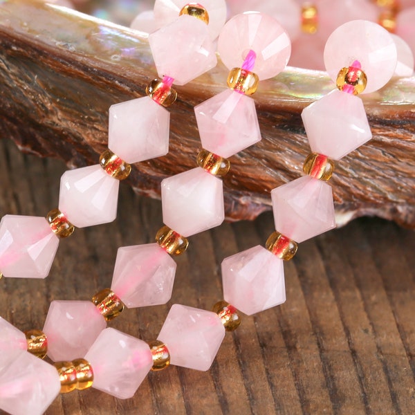 Madagascar Rose Quartz Faceted Bicone 6mm Beads