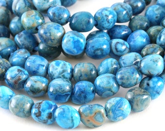 Larimar Blue Crazy Lace Agate Nugget (Large Hole) 10x8mm Beads
