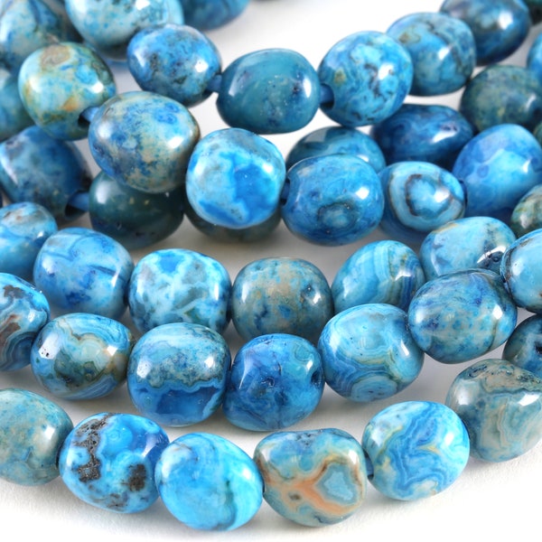 Larimar Blue Crazy Lace Agate Nugget (Large Hole) 10x8mm Beads