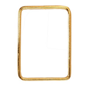 May include: A rectangular, gold-colored metal frame with rounded corners. The frame is empty in the center, and the edges are smooth and shiny. The frame is set against a white background.