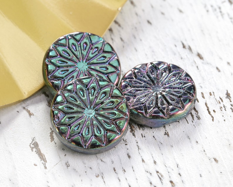Czech Glass 18mm Origami Flower Coin - Iris Purple - Package of 6 Beads image 1