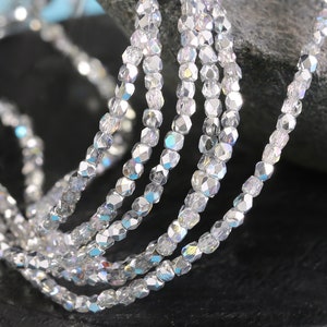 Czech Glass 2mm Fire Polished Round - Crystal w/ Silver AB