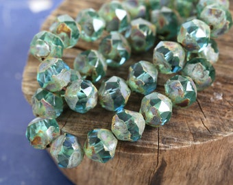 Czech Glass 8mm Chandelier Cut Bead - Aquamarine Picasso