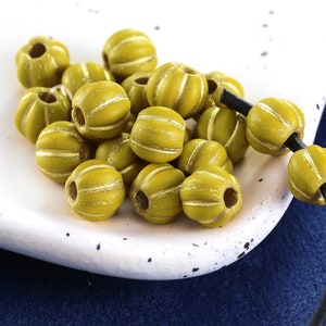 Czech Glass 8mm Large Hole Melon Round - Matte Chartreuse w/ Gold