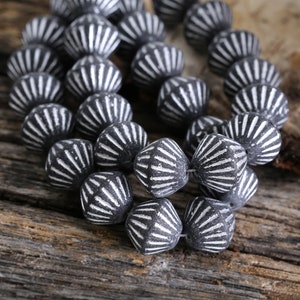 Czech Glass 10x11mm Lined Bicone - Jet w/ Silver