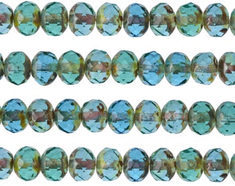 Czech Glass 5x7mm Fire Polished Rondelle - Aquamarine Picasso