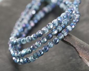 Czech Glass 3mm Fire Polished Round - Montana Blue w/ Metallic Blue
