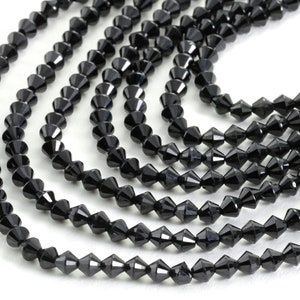Black Spinel (A) Faceted Bicone 4mm Beads