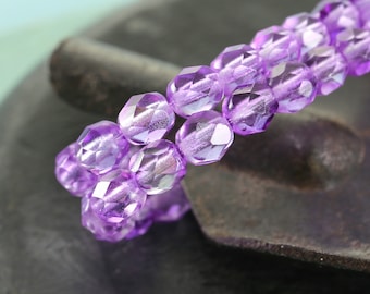 Czech Glass 6mm Fire Polished Round - Purple Lustered Crystal