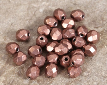 Czech Glass 4mm Fire Polished Round - ColorTrends: Sueded Gold Ash Rose