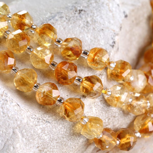 Citrine (A) Microfaceted Round Nugget 7x8mm Beads