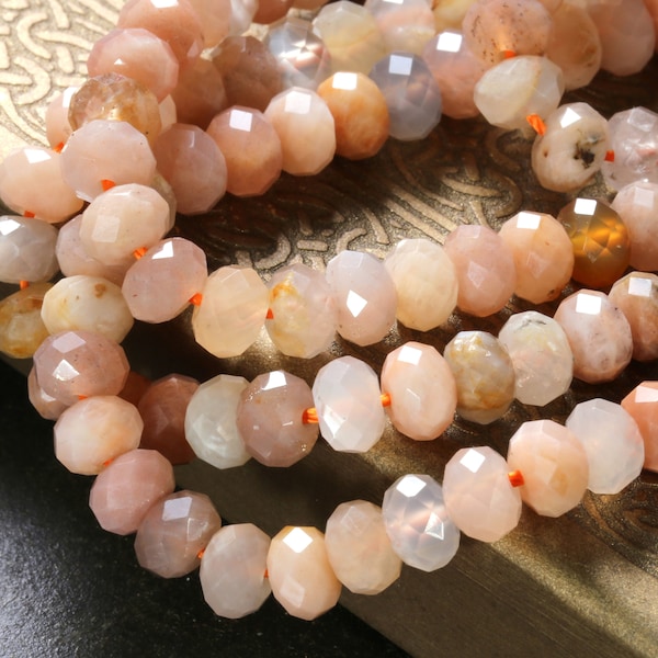 Peach Moonstone Faceted Rondelle 4x6mm Beads