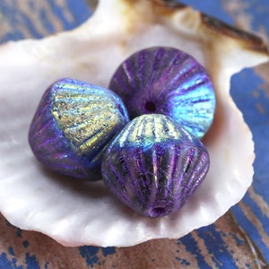 Czech Glass 10x11mm Lined Bicone - Textured Electric Purple AB