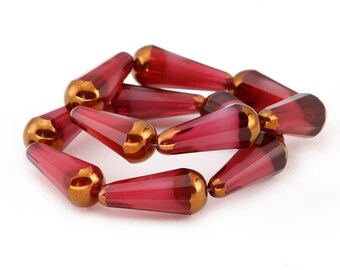 Czech Glass 20x8mm Faceted Teardrop - Bronzed Raspberry