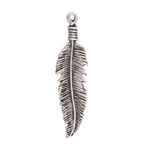 Mykonos Antique Silver (plated) Feather Pendant 17x67mm