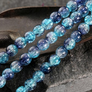 Czech Glass 6mm Druk - Dual Coated Navy & Aqua Crackle Crystal