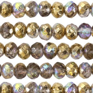 Czech Glass 5x7mm Fire Polished Rondelle - Etched Crystal AB w/ Gold & Silver Luster image 3
